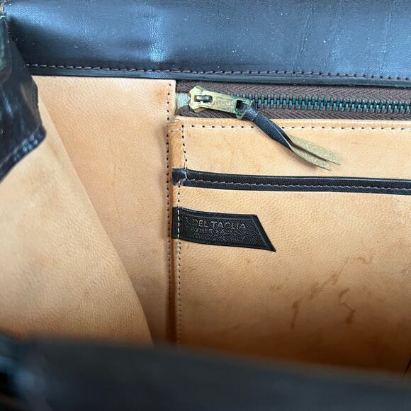 Vintage 50s Del Taglia Italian Leather Top Handle Bag Brown Structured Handbag - Picture 12 of 14